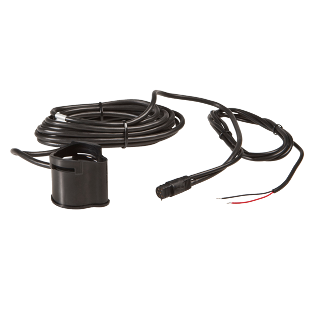 Lowrance 6-pin (Black D shaped connector) Transducers with black cable and connector, designed for marine electronics and fishing tackle use at Thorne Bros.