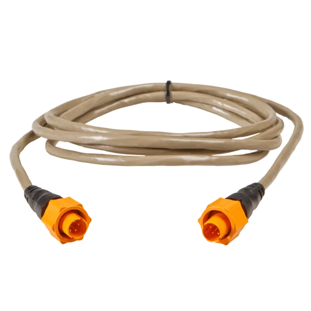 Lowrance Ethernet Cables (Yellow Connector) displayed coiled with visible bright yellow connectors on each end, designed for secure marine electronics connections.