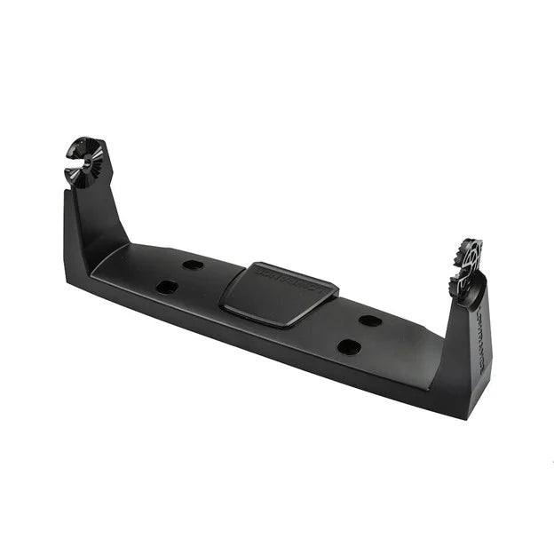 Lowrance Gimbal Bracket with Knobs made of durable black plastic, designed to securely mount marine electronics with adjustable knobs on each end for easy attachment and stability.