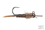 Pennington's Jig "D" Rib Stonefly Nymph fishing lure with detailed ribbed body, natural feather tail, and fine synthetic fibers mimicking a stonefly nymph for fishing tackle use.
