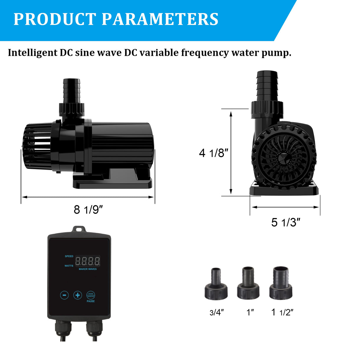 Aqua Dream 2380 GPH External & Submersible Water Pump 80W Variable Frequency with External Controller