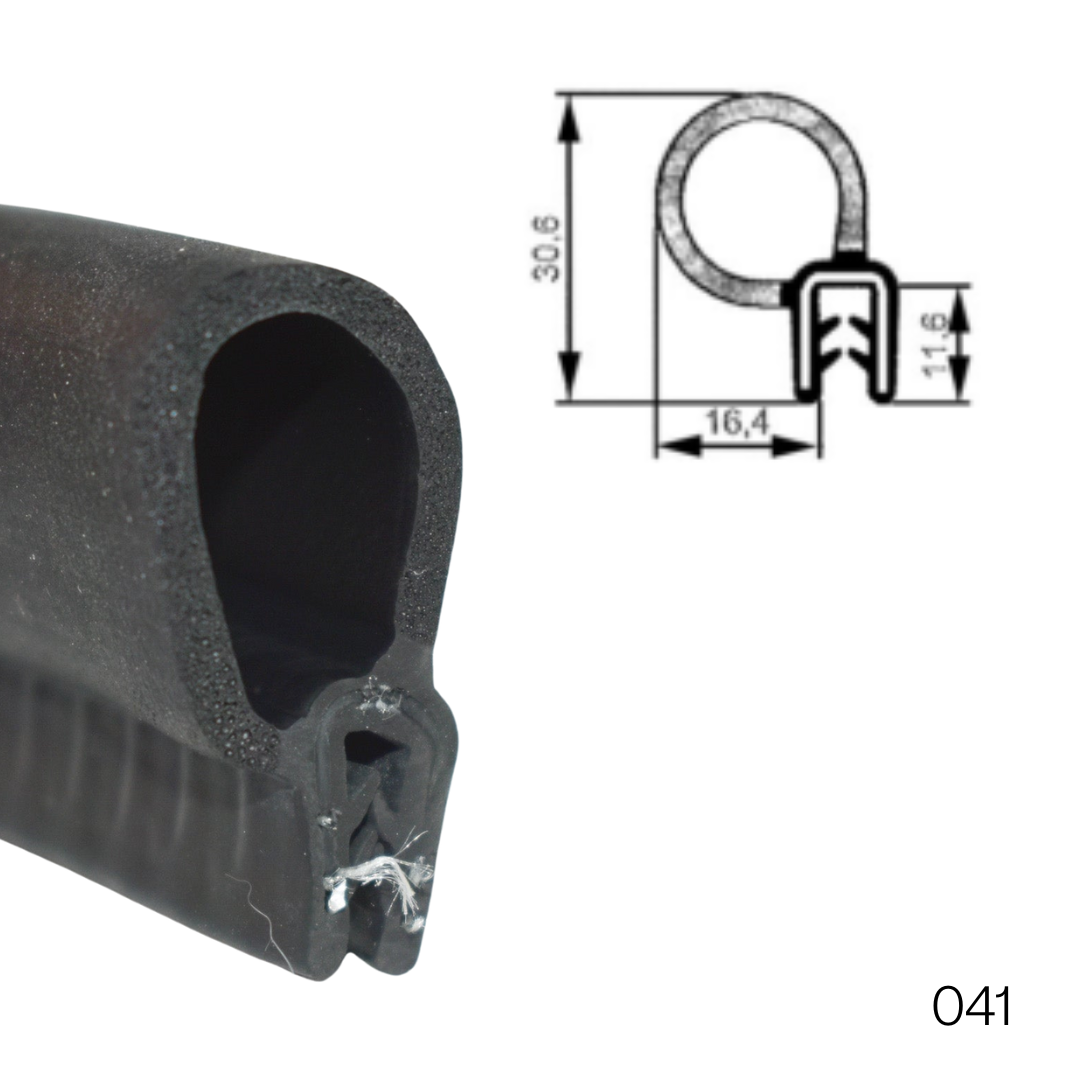 TSEC 041 - PVC Edge Trim with Offset Neoprene Bubble Seal – Flexible Self Grip Rubber Seal (Up to 6mm Panel)