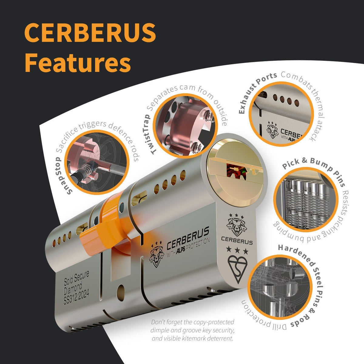CERBERUS TS007 3* Euro Cylinder (Black)