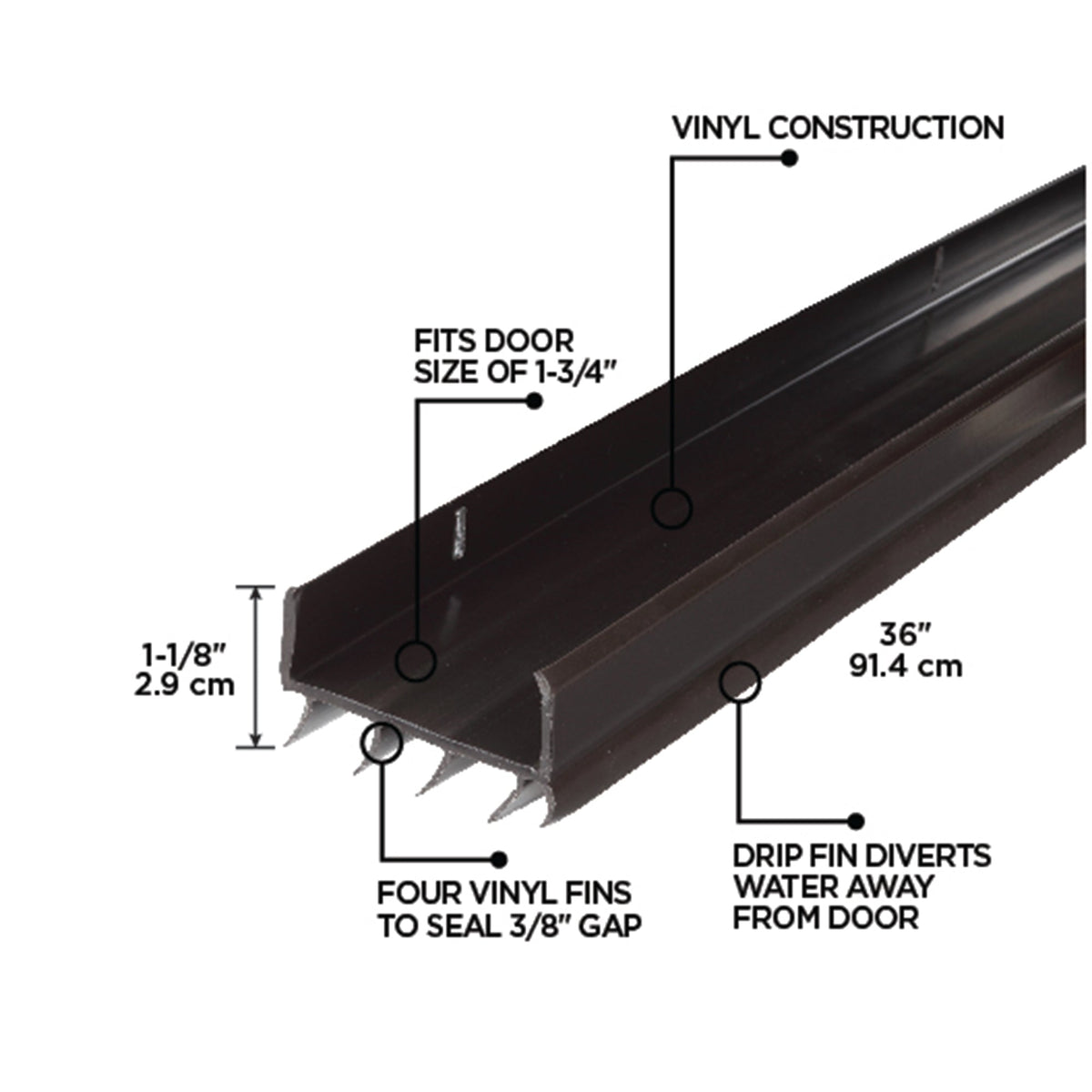 36 in. Vinyl U-Shape Screw-on Under Door Seal