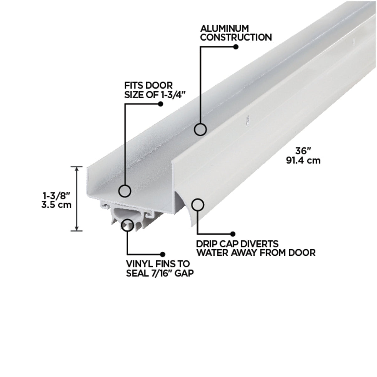 36 in. Aluminum U-Shape Screw-on Under Door Seal