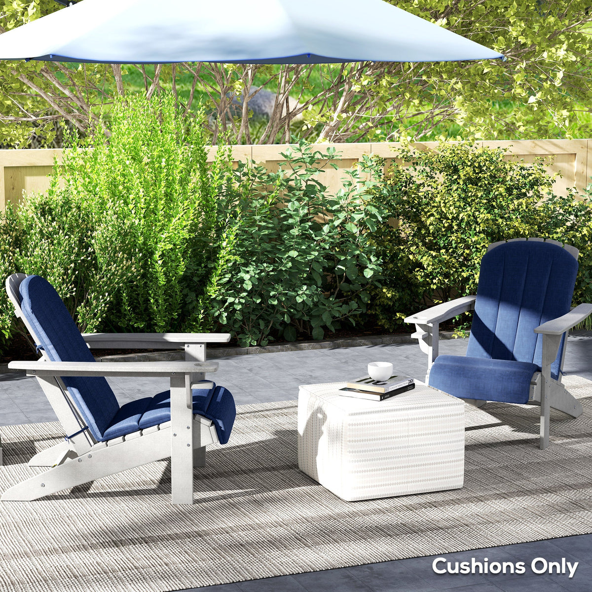 Set of 2 Patio Chair Cushions, High Back Adirondack Chair Cushion with Ties, Navy Blue
