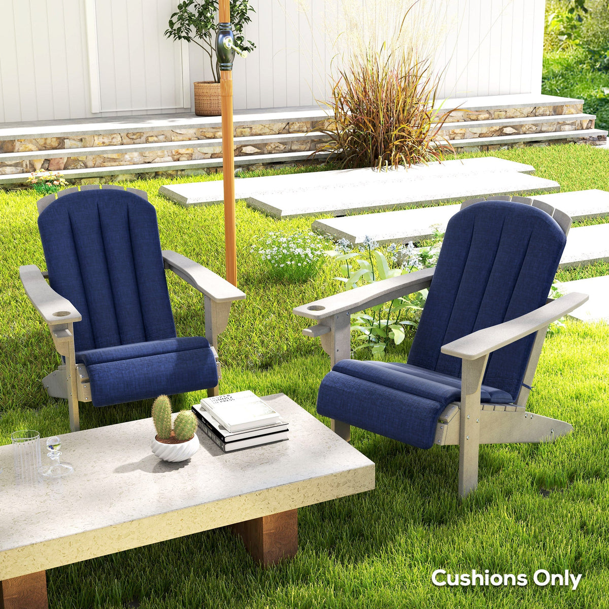 Set of 2 Patio Chair Cushions, High Back Adirondack Chair Cushion with Ties, Navy Blue