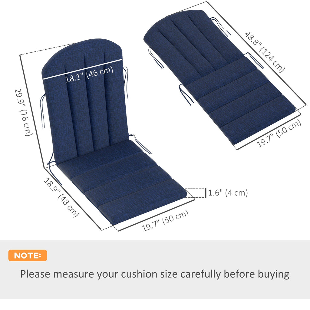 Set of 2 Patio Chair Cushions, High Back Adirondack Chair Cushion with Ties, Navy Blue