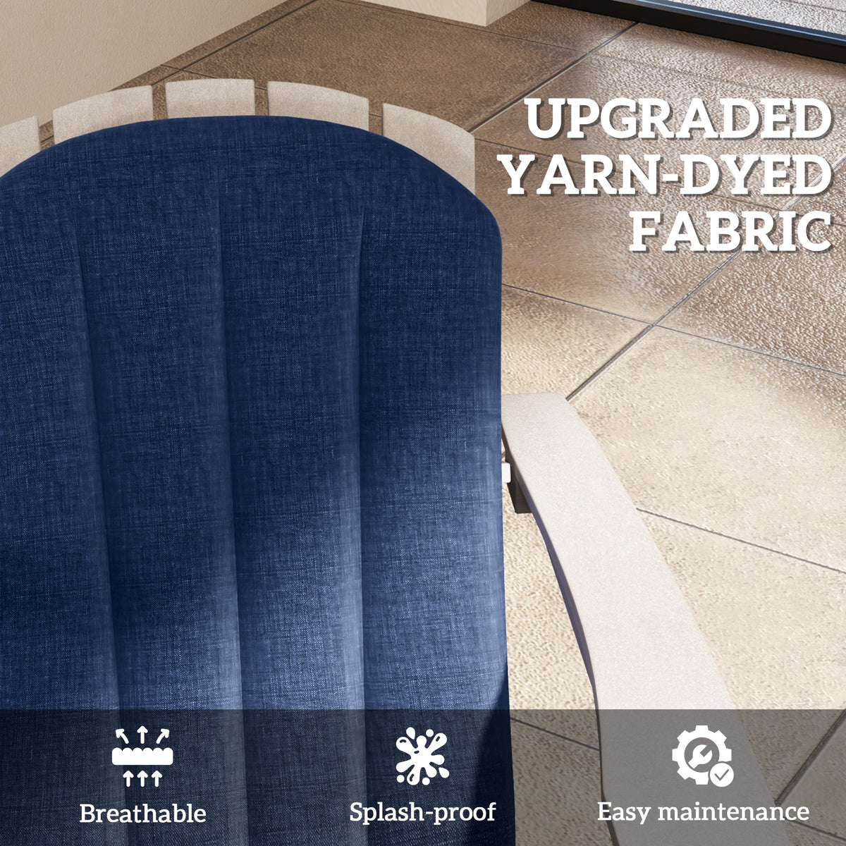 Set of 2 Patio Chair Cushions, High Back Adirondack Chair Cushion with Ties, Navy Blue