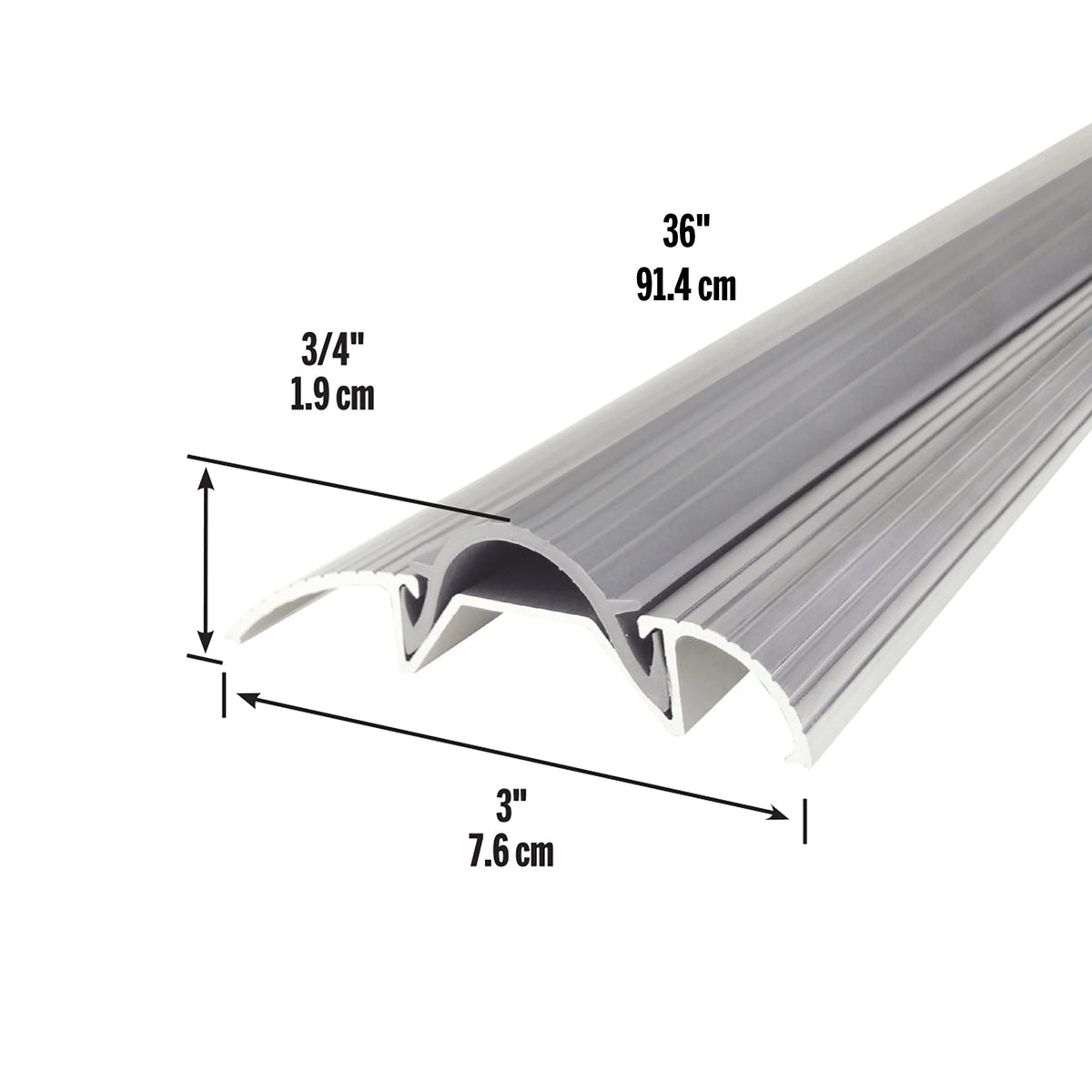 3 in. x 3/4 in. x 36 in. Silver Aluminum and Vinyl Economy Low-Profile Threshold