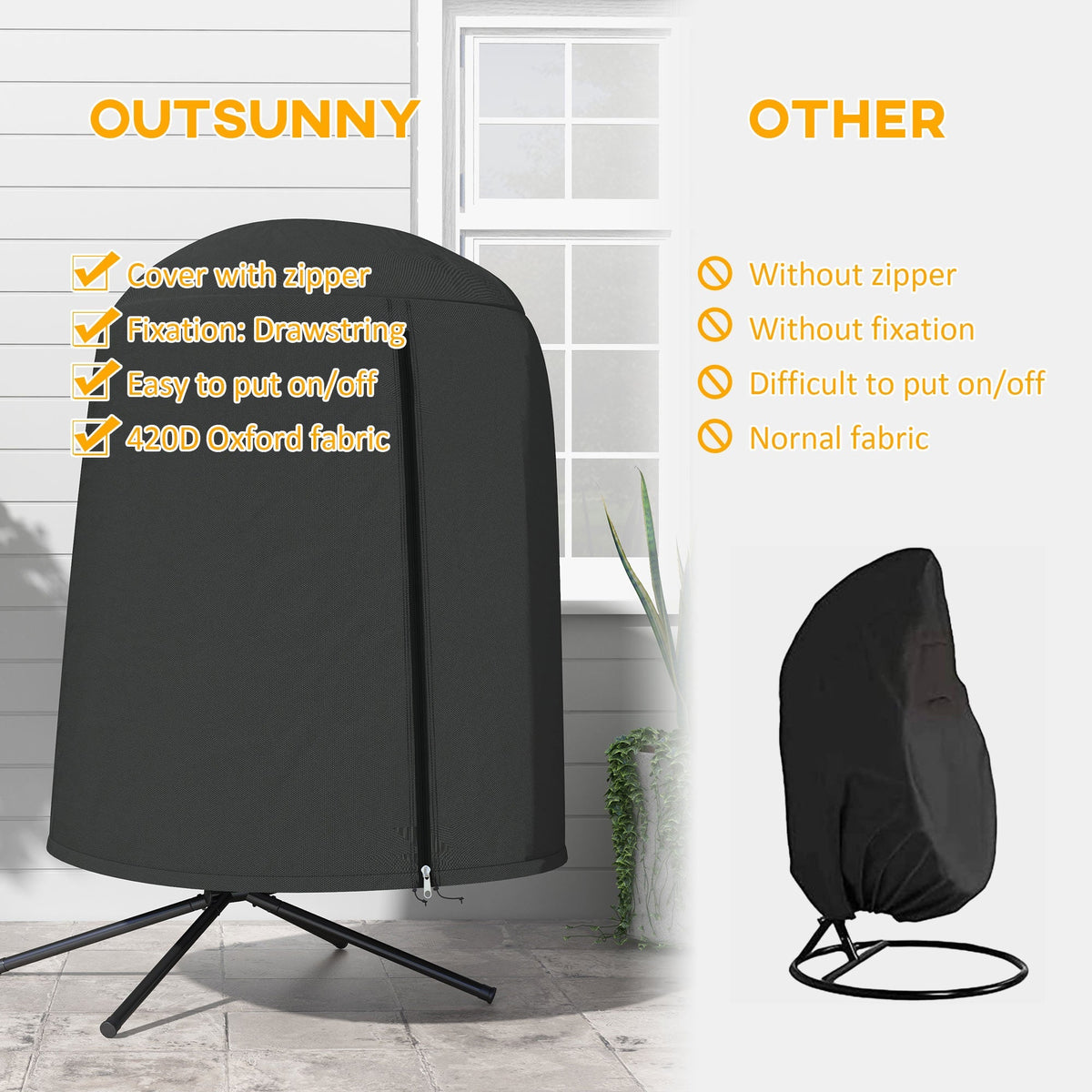 Hanging Egg Chair Cover, Outdoor Single Swing Chair Cover, Waterproof Anti-dust Furniture Protector with Zipper, 420D Oxford Fabric for ¦µ128 x 190H cm Stand, Black
