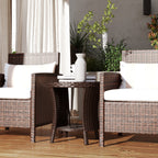18" Rattan Patio Coffee Table, 2-Tier Outdoor Side Table with Composite Wood Top, Mixed Brown