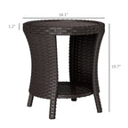 18" Rattan Patio Coffee Table, 2-Tier Outdoor Side Table with Composite Wood Top, Mixed Brown