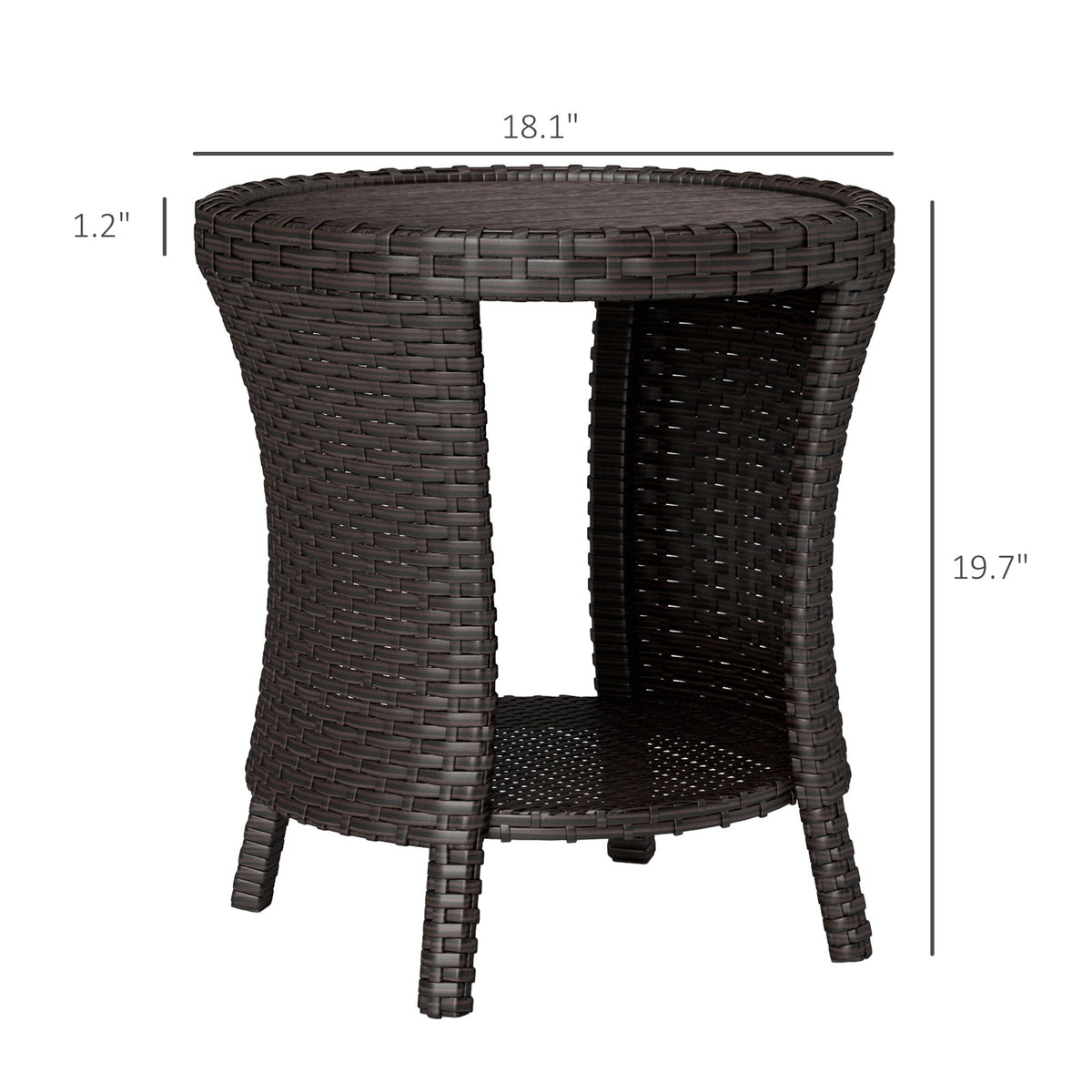 18" Rattan Patio Coffee Table, 2-Tier Outdoor Side Table with Composite Wood Top, Mixed Brown