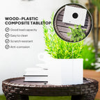 18" Rattan Patio Coffee Table, 2-Tier Outdoor Side Table with Composite Wood Top, Mixed Brown