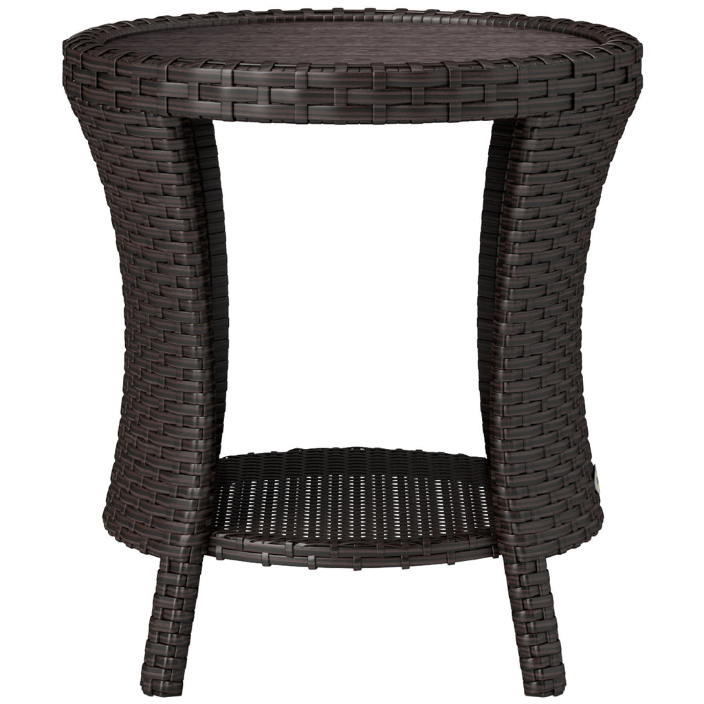 18" Rattan Patio Coffee Table, 2-Tier Outdoor Side Table with Composite Wood Top, Mixed Brown
