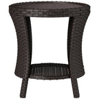 18" Rattan Patio Coffee Table, 2-Tier Outdoor Side Table with Composite Wood Top, Mixed Brown