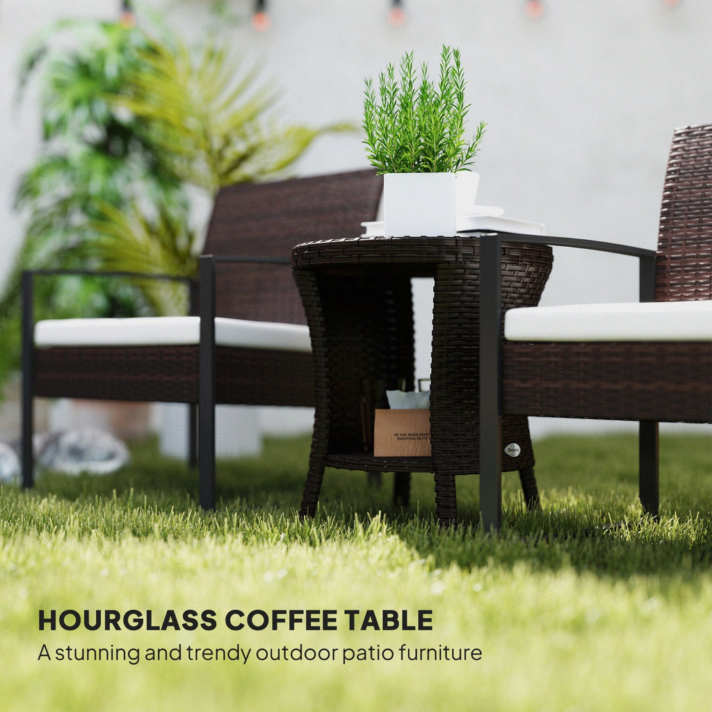 18" Rattan Patio Coffee Table, 2-Tier Outdoor Side Table with Composite Wood Top, Mixed Brown