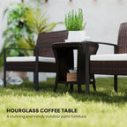 18" Rattan Patio Coffee Table, 2-Tier Outdoor Side Table with Composite Wood Top, Mixed Brown