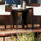 18" Rattan Patio Coffee Table, 2-Tier Outdoor Side Table with Composite Wood Top, Mixed Brown