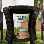18" Rattan Patio Coffee Table, 2-Tier Outdoor Side Table with Composite Wood Top, Mixed Brown
