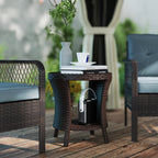 18" Rattan Patio Coffee Table, 2-Tier Outdoor Side Table with Composite Wood Top, Mixed Brown