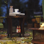 18" Rattan Patio Coffee Table, 2-Tier Outdoor Side Table with Composite Wood Top, Mixed Brown