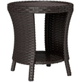 18" Rattan Patio Coffee Table, 2-Tier Outdoor Side Table with Composite Wood Top, Mixed Brown