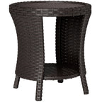 18" Rattan Patio Coffee Table, 2-Tier Outdoor Side Table with Composite Wood Top, Mixed Brown