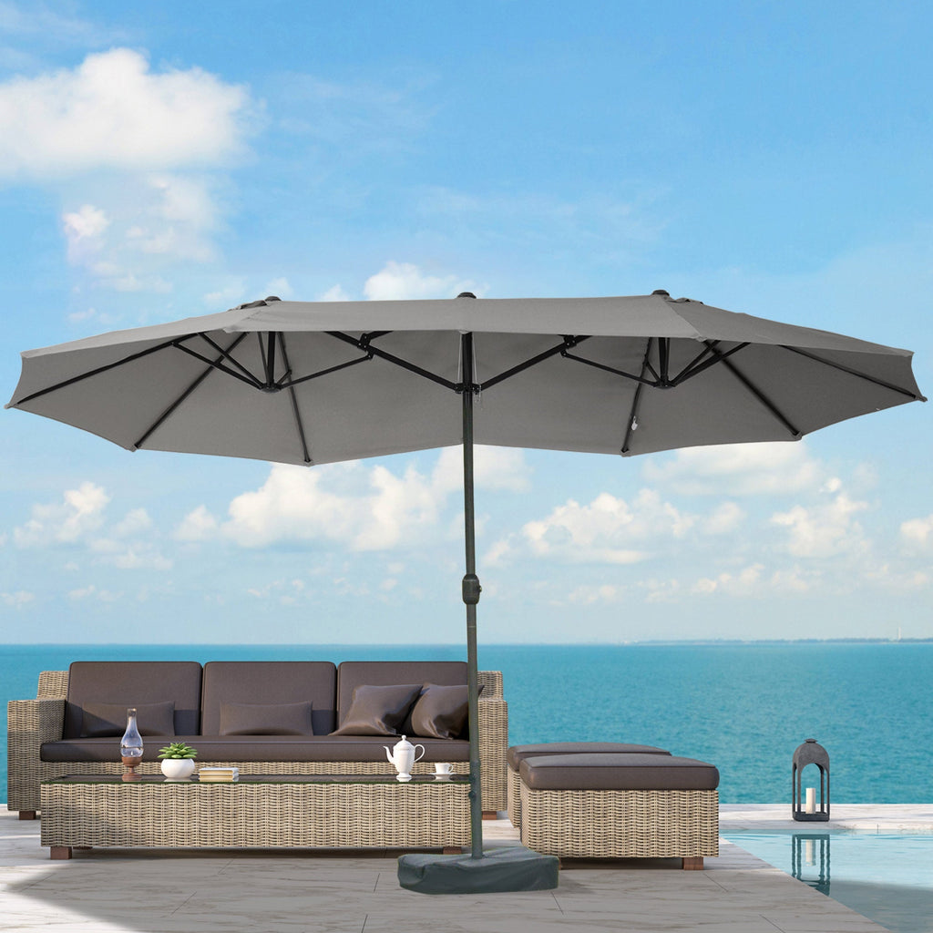 15' Rectangular Outdoor Umbrella Double Sided with UV Protection & Easy Crank, Dark Gray