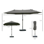 15' Rectangular Outdoor Umbrella Double Sided with UV Protection & Easy Crank, Dark Gray