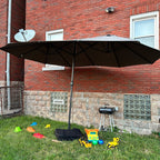 15' Rectangular Outdoor Umbrella Double Sided with UV Protection & Easy Crank, Dark Gray