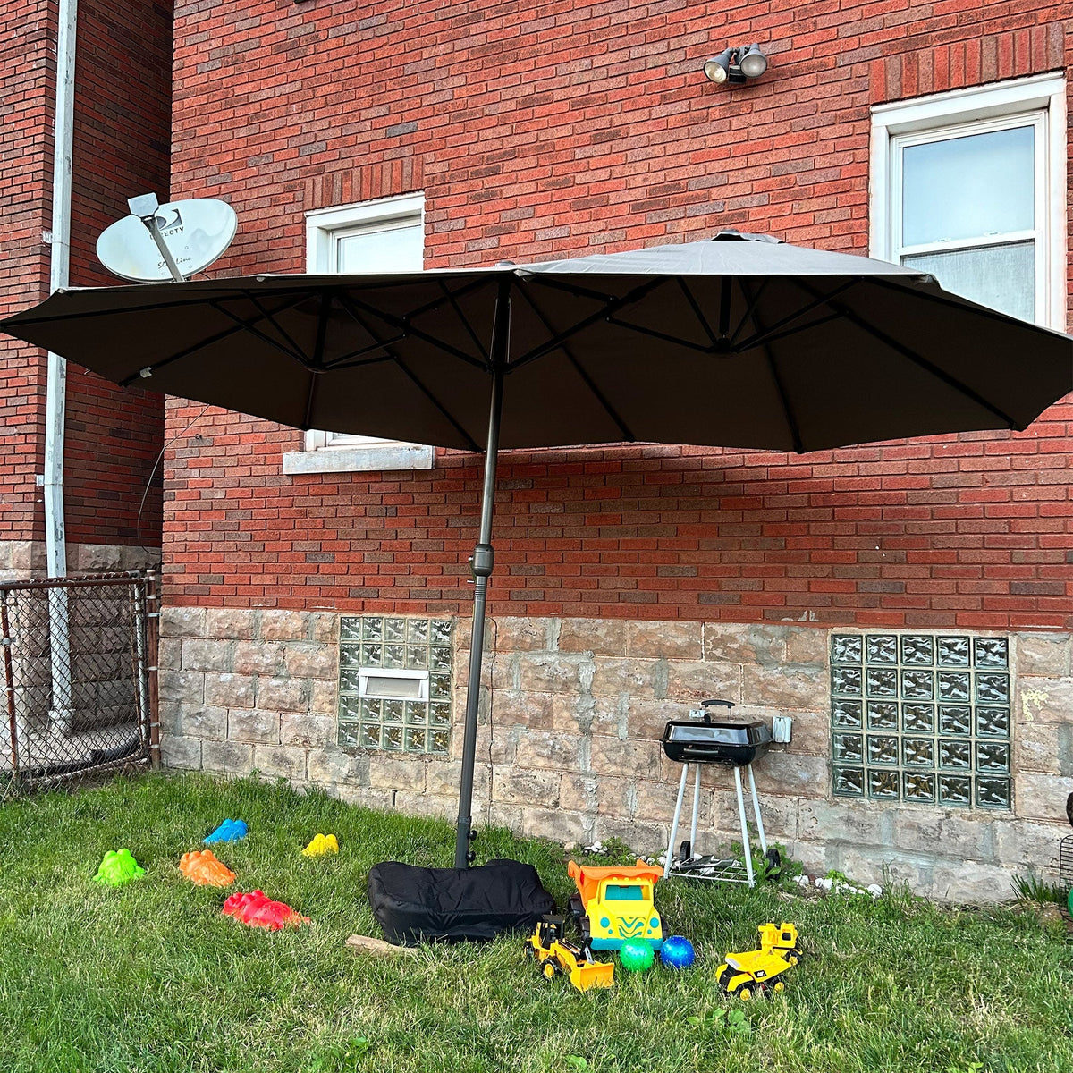 15' Rectangular Outdoor Umbrella Double Sided with UV Protection & Easy Crank, Dark Gray