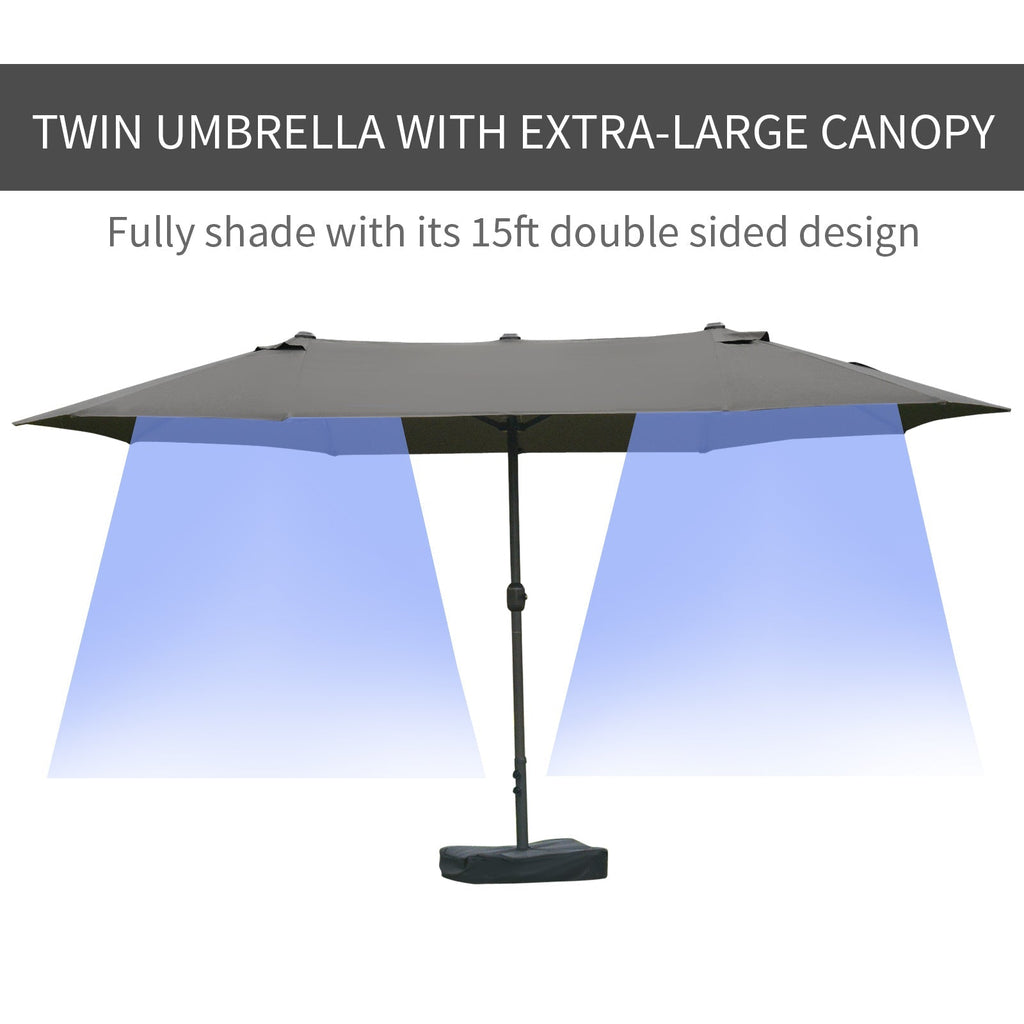 15' Rectangular Outdoor Umbrella Double Sided with UV Protection & Easy Crank, Dark Gray