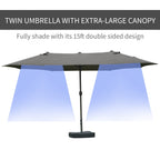 15' Rectangular Outdoor Umbrella Double Sided with UV Protection & Easy Crank, Dark Gray