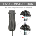 15' Rectangular Outdoor Umbrella Double Sided with UV Protection & Easy Crank, Dark Gray