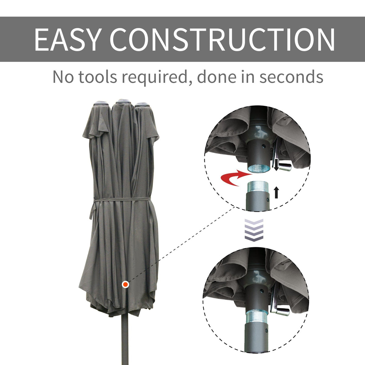 15' Rectangular Outdoor Umbrella Double Sided with UV Protection & Easy Crank, Dark Gray