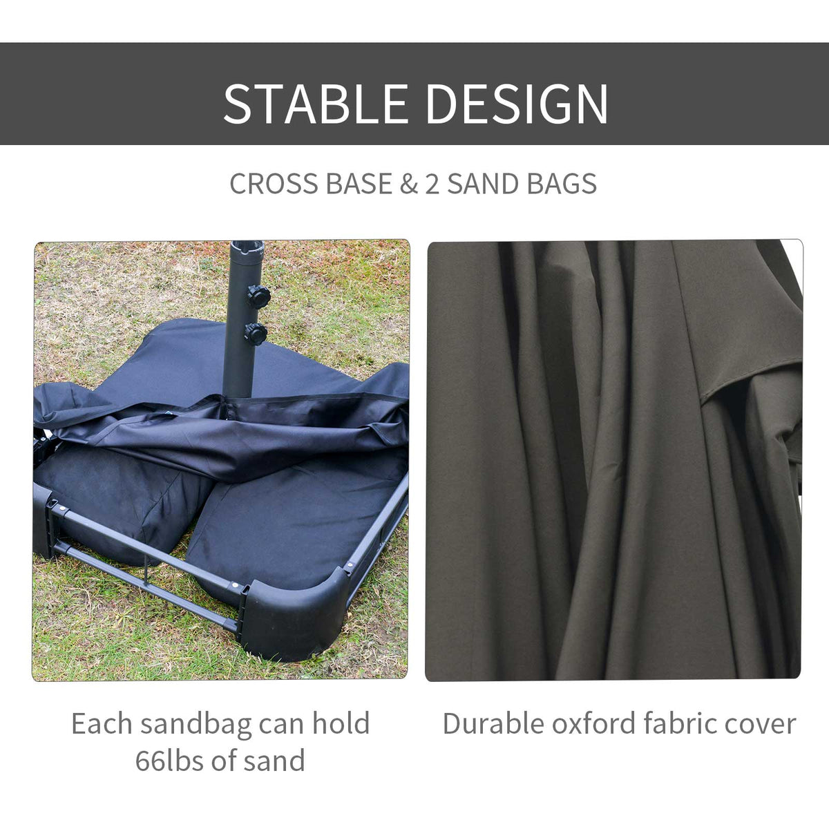 15' Rectangular Outdoor Umbrella Double Sided with UV Protection & Easy Crank, Dark Gray