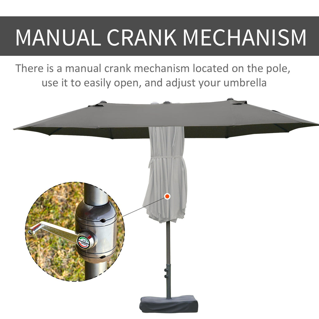 15' Rectangular Outdoor Umbrella Double Sided with UV Protection & Easy Crank, Dark Gray
