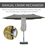 15' Rectangular Outdoor Umbrella Double Sided with UV Protection & Easy Crank, Dark Gray