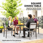 Outdoor Patio Dining Table with Umbrella Hole & Slatted Metal Top for Backyard, Dark Grey