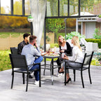 Outdoor Patio Dining Table with Umbrella Hole & Slatted Metal Top for Backyard, Dark Grey