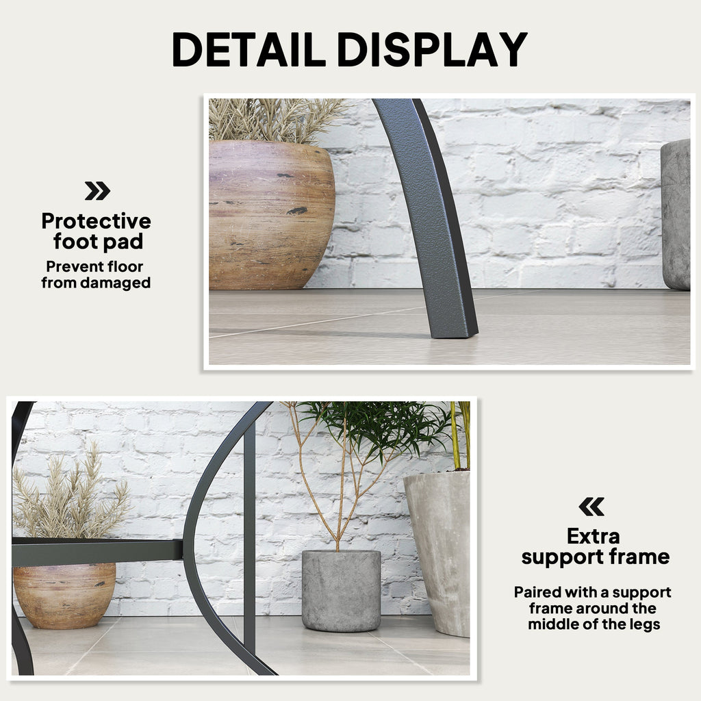 Outdoor Patio Dining Table with Umbrella Hole & Slatted Metal Top for Backyard, Dark Grey