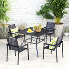 Outdoor Patio Dining Table with Umbrella Hole & Slatted Metal Top for Backyard, Dark Grey