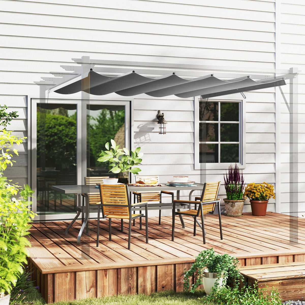 Retractable Pergola Shade Cover, Replacement Canopy Fabric for 3 x 3m Pergola, Light Grey
