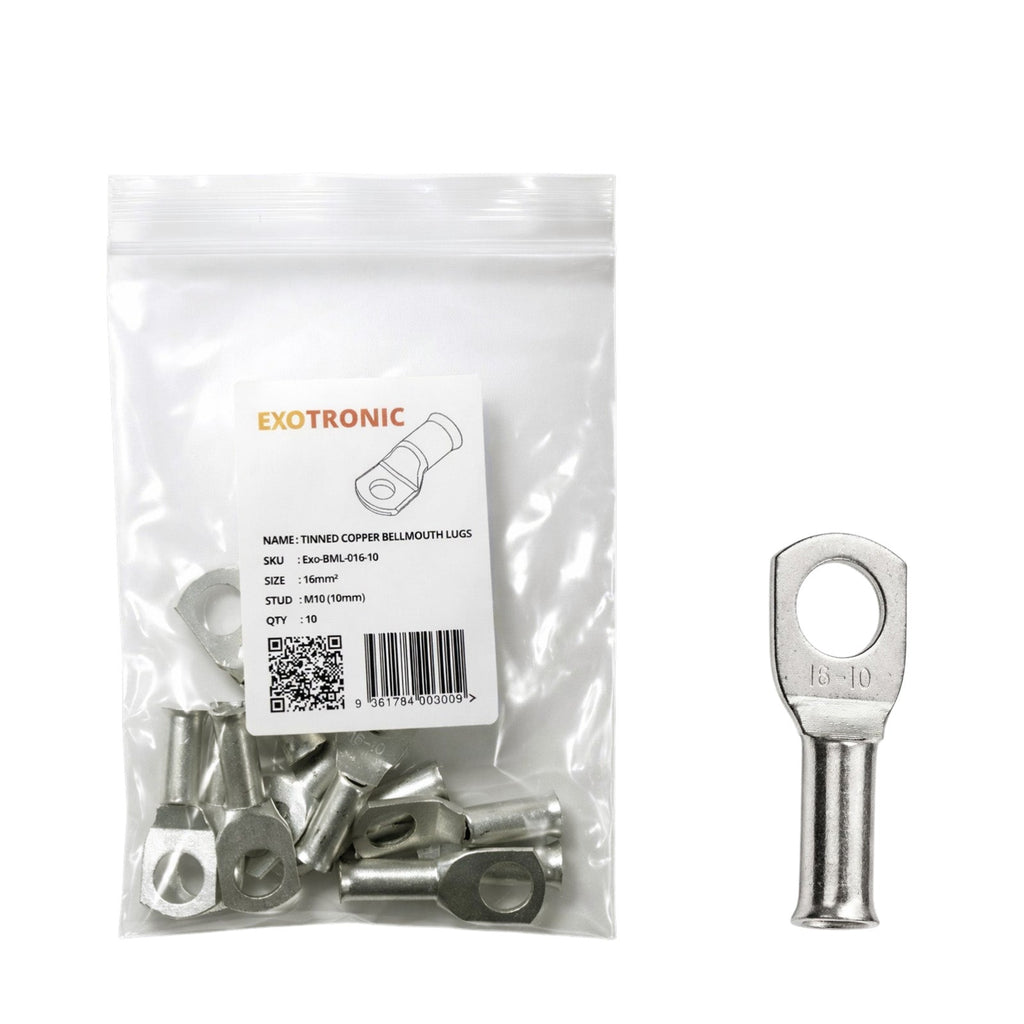 10 Pack of Exotronic 16mm² Copper Lug M10 | Bellmouth