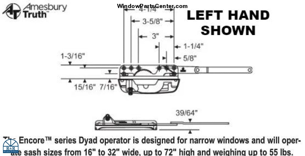 102 Amesbury Truth Maxim DLX Casement Operator Split Arm / Dyad