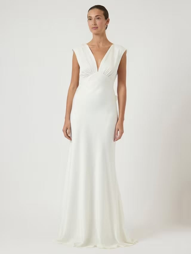 YAS Dottea Bow Back Sleeveless Sheath Maxi Wedding Dress - White - UK 10