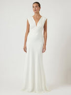 YAS Dottea Bow Back Sleeveless Sheath Maxi Wedding Dress - White - UK 10