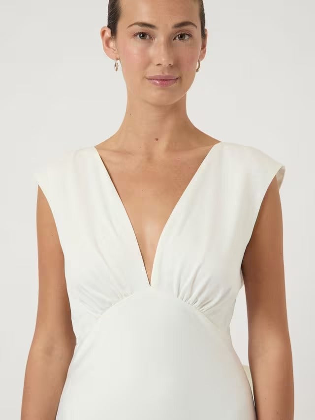 YAS Dottea Bow Back Sleeveless Sheath Maxi Wedding Dress - White - UK 10